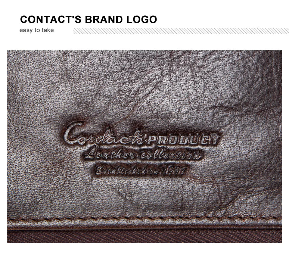 CONTACT'S Men Clutch Wallet Genuine Leather Long Wallet Hasp Card Holder Vintage Male Zipper Coin Purse Money Bag Portemonnee