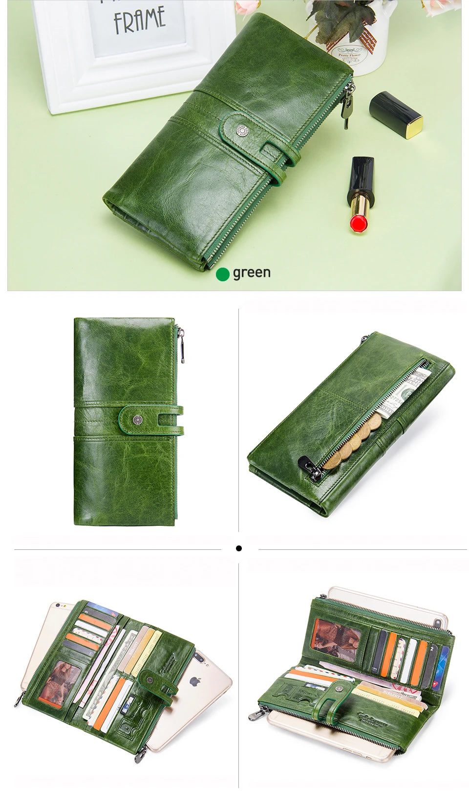 CONTACT'S Men Clutch Wallet Genuine Leather Long Wallet Hasp Card Holder Vintage Male Zipper Coin Purse Money Bag Portemonnee