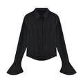 Sexy Slim Flared Sleeve Women's Shirt Solid Lapel Single-breasted Back Bandage Tunic Female Blouses Spring Trend New Lady