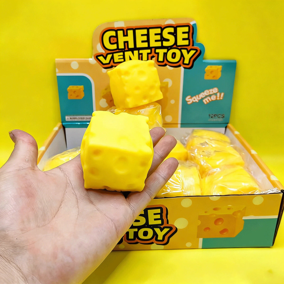 7E-Portable Cheese Squeeze Toy Fidget Stress Relief Squishy Ball Slow Rebound for Desk Decor Decompression Toy for Adults Gift