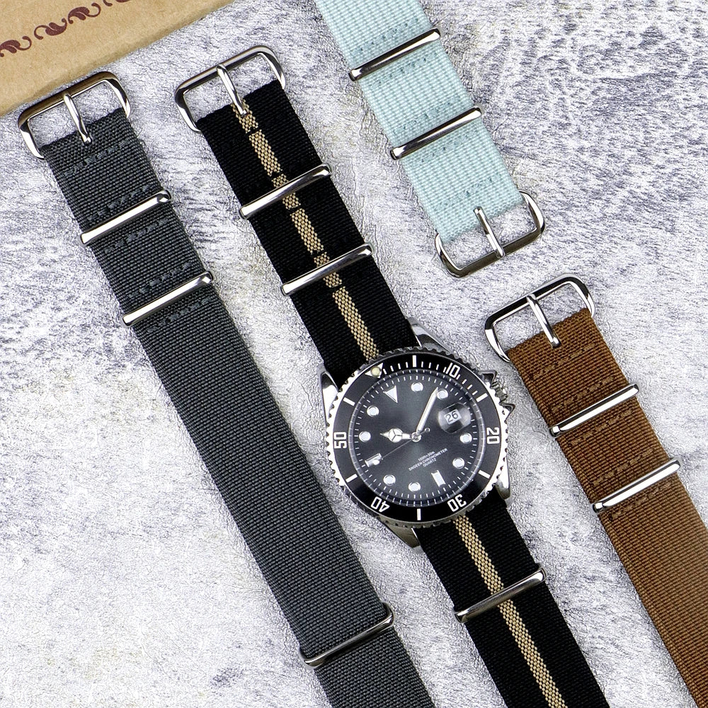 Nylon Watch Band Ribbed Strap 16mm 18mm 19mm 20mm 21mm 22mm 24mm Military Ballistic Fabric Replacement Premium Watchband