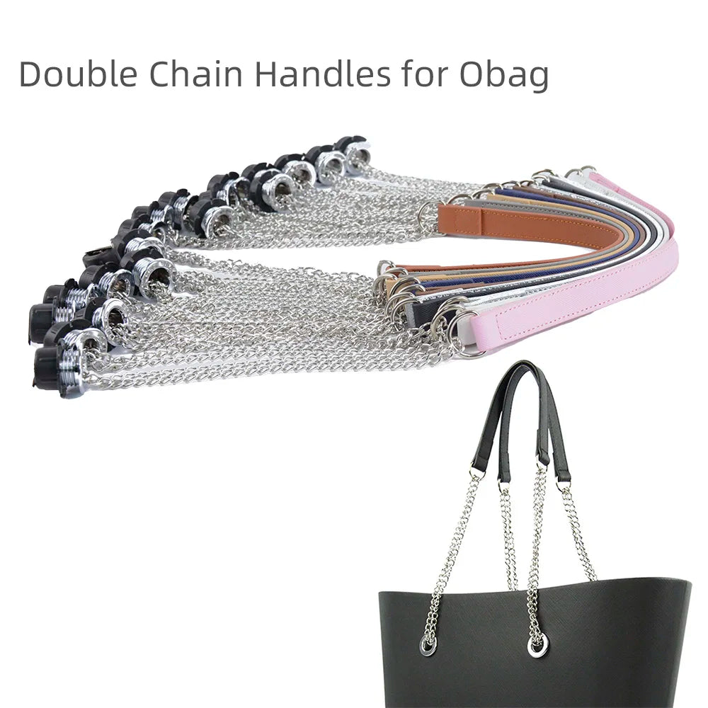 New 1 Pair Obag Silver Long OT Double Chain With Metal Plating Screw For OBag Handle O Bag Women Bag Shoulder HandBag