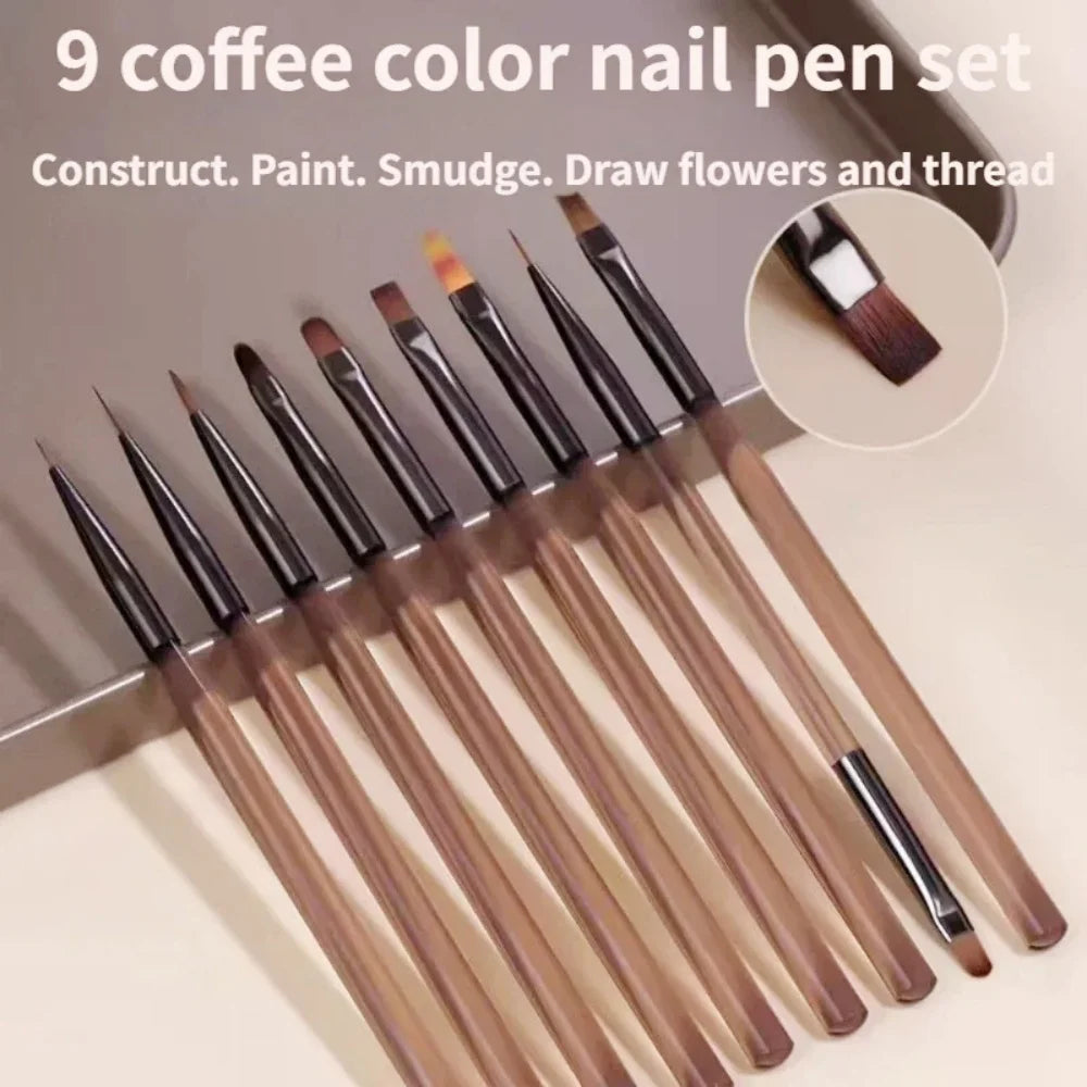 9PCS Professional Nail Brush for Nail Art Liner Brushes Elongated Lines Striping Drawing Painting Nail Design Pen Manicure Tool