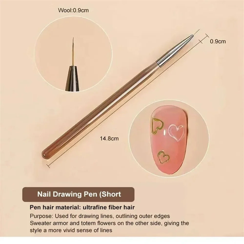 9PCS Professional Nail Brush for Nail Art Liner Brushes Elongated Lines Striping Drawing Painting Nail Design Pen Manicure Tool