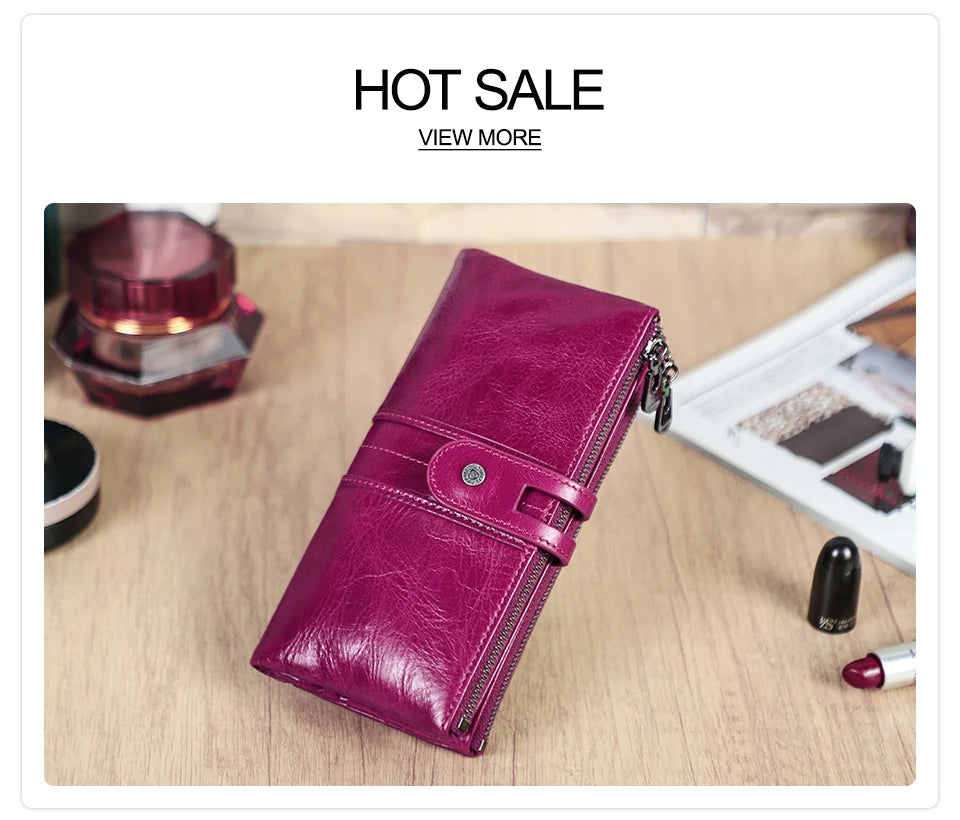 CONTACT'S Men Clutch Wallet Genuine Leather Long Wallet Hasp Card Holder Vintage Male Zipper Coin Purse Money Bag Portemonnee