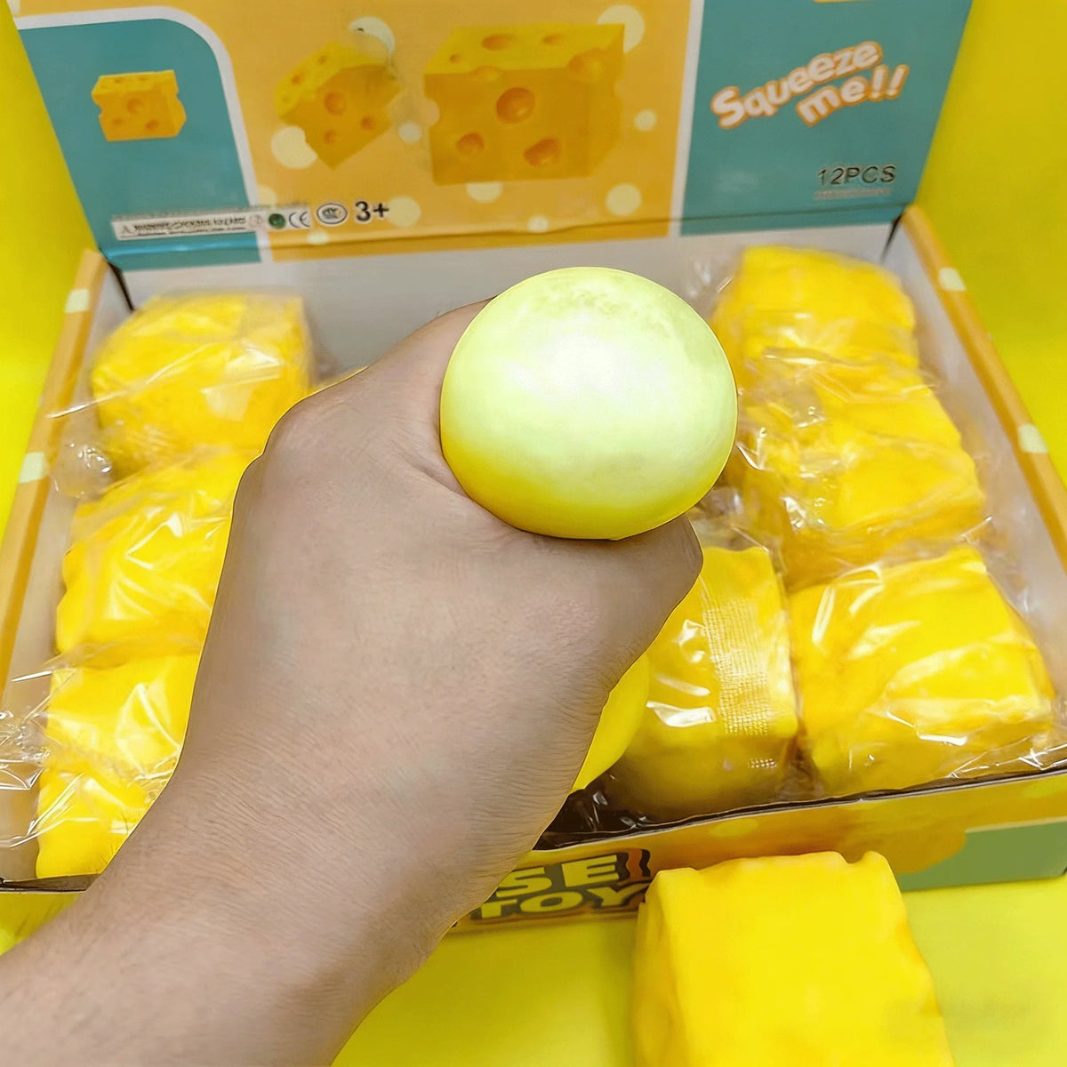 7E-Portable Cheese Squeeze Toy Fidget Stress Relief Squishy Ball Slow Rebound for Desk Decor Decompression Toy for Adults Gift