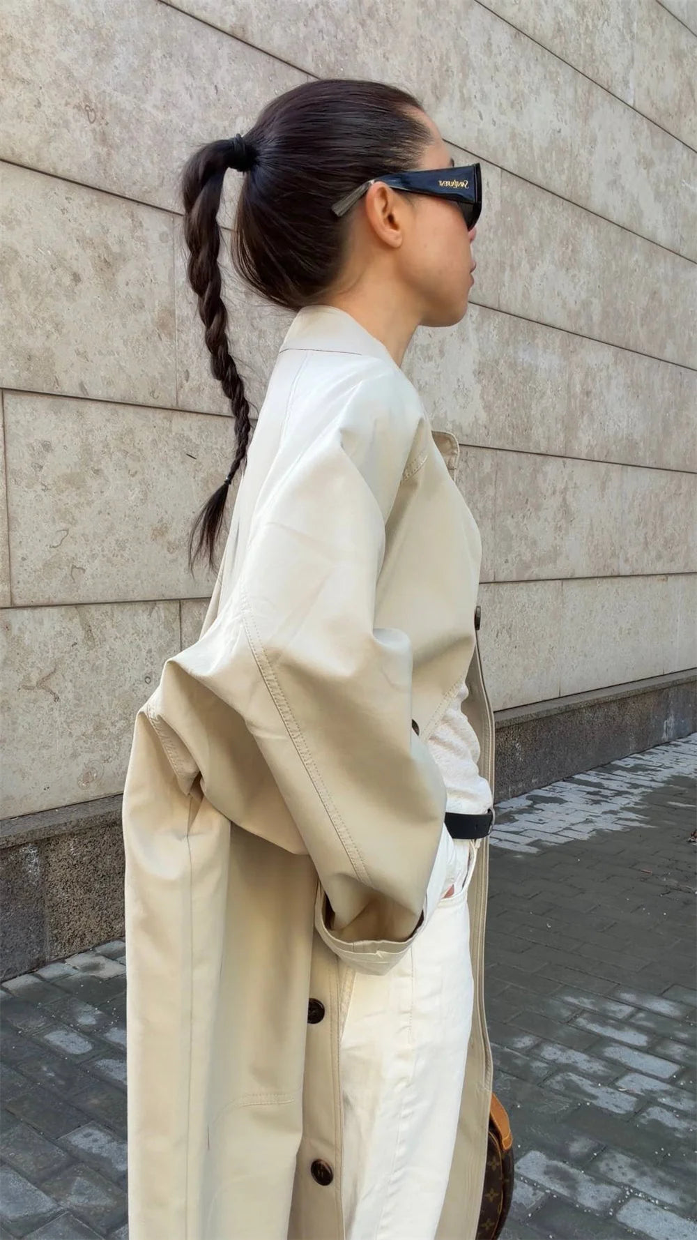 Stand Neck Long Trench Coat Women Spring Casual Turn-down Collar Single-breasted Trench Coat