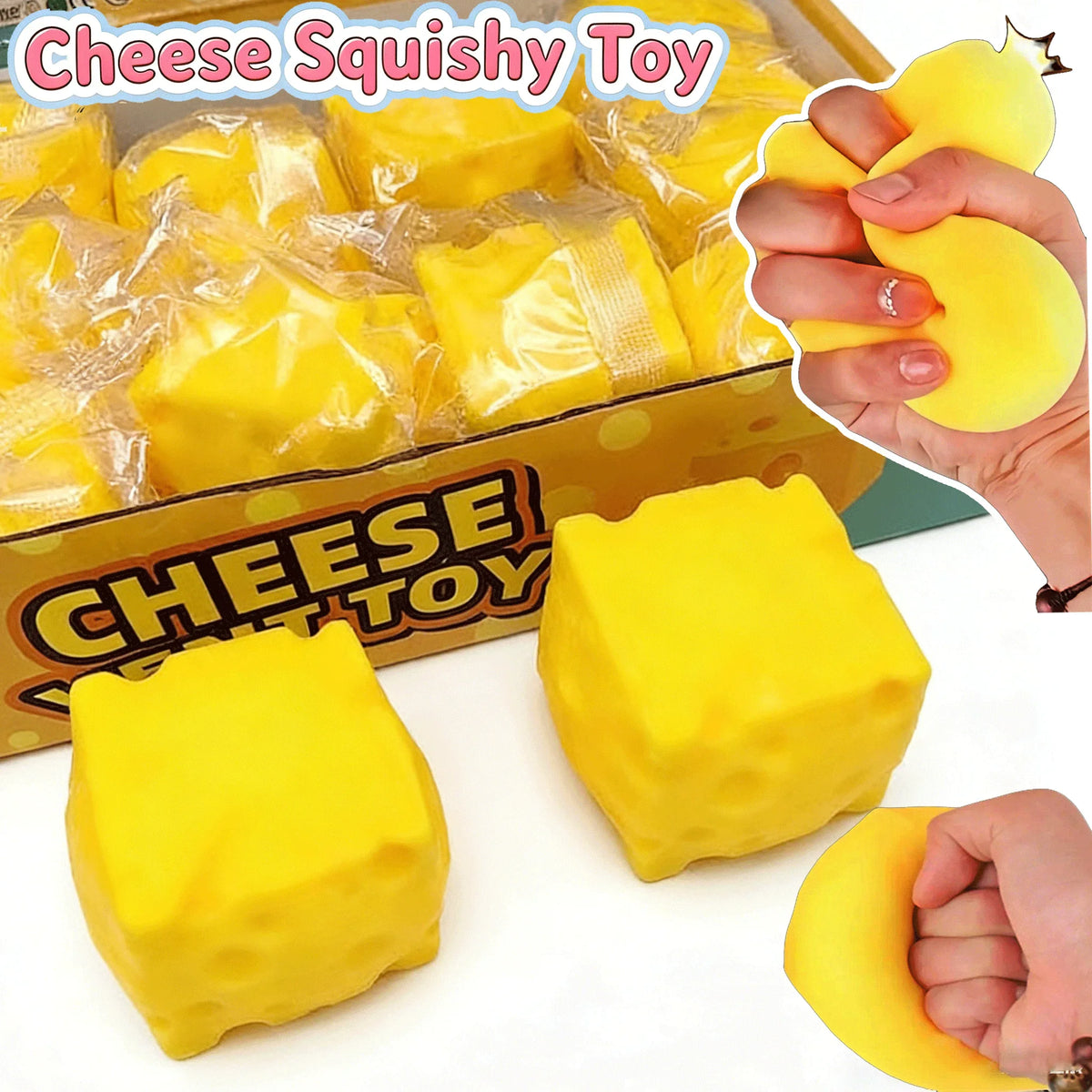 7E-Portable Cheese Squeeze Toy Fidget Stress Relief Squishy Ball Slow Rebound for Desk Decor Decompression Toy for Adults Gift