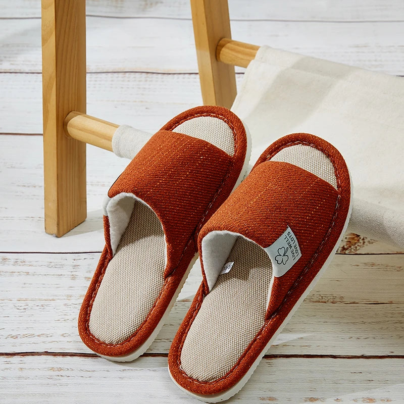 Linen Open-Toe Home Slippers