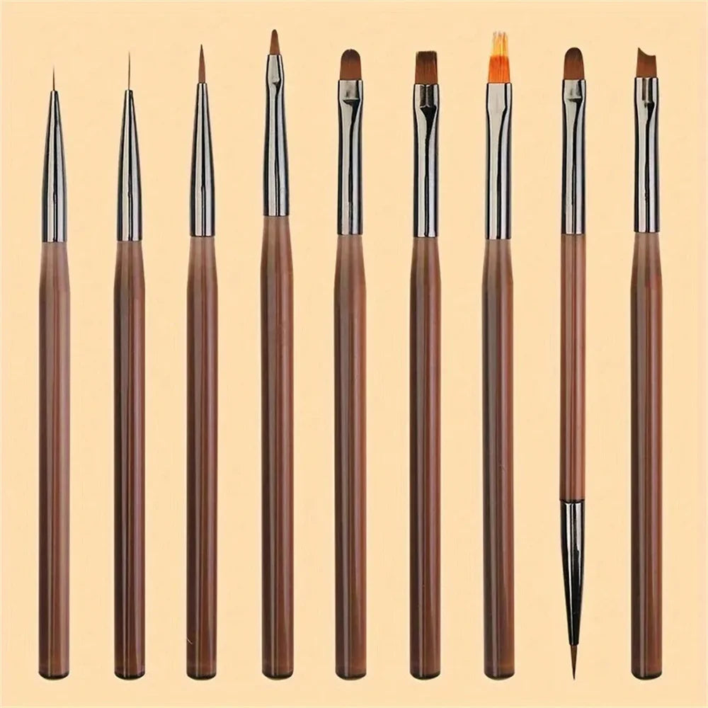 9PCS Professional Nail Brush for Nail Art Liner Brushes Elongated Lines Striping Drawing Painting Nail Design Pen Manicure Tool