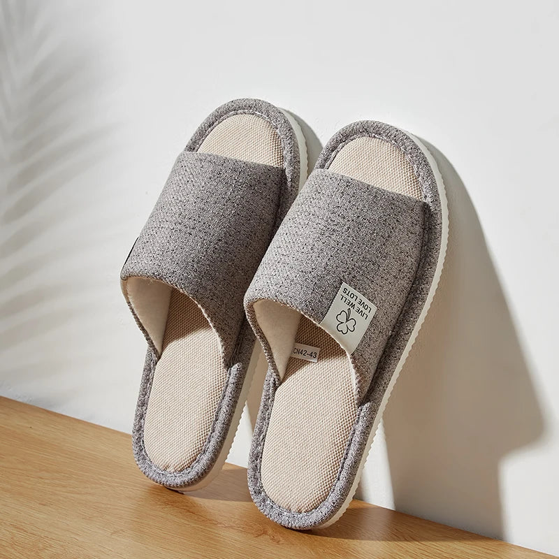 Linen Open-Toe Home Slippers