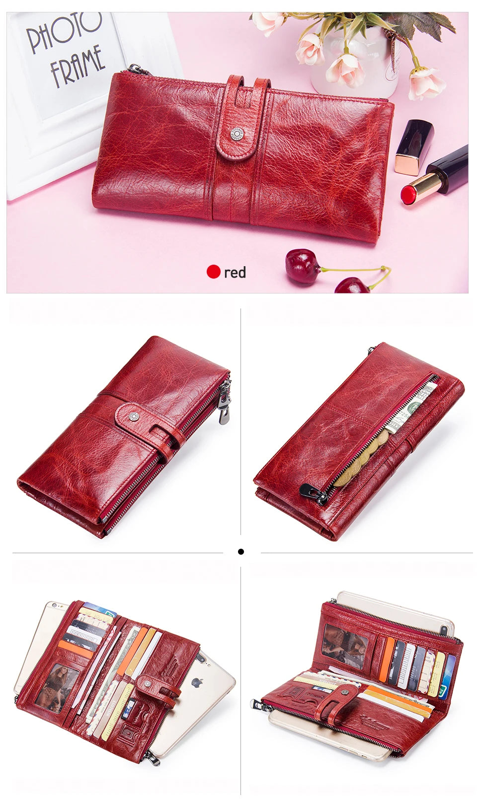CONTACT'S Men Clutch Wallet Genuine Leather Long Wallet Hasp Card Holder Vintage Male Zipper Coin Purse Money Bag Portemonnee