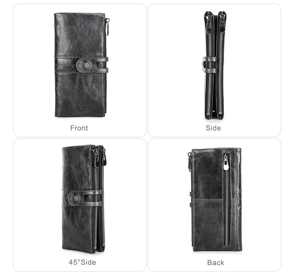 CONTACT'S Men Clutch Wallet Genuine Leather Long Wallet Hasp Card Holder Vintage Male Zipper Coin Purse Money Bag Portemonnee