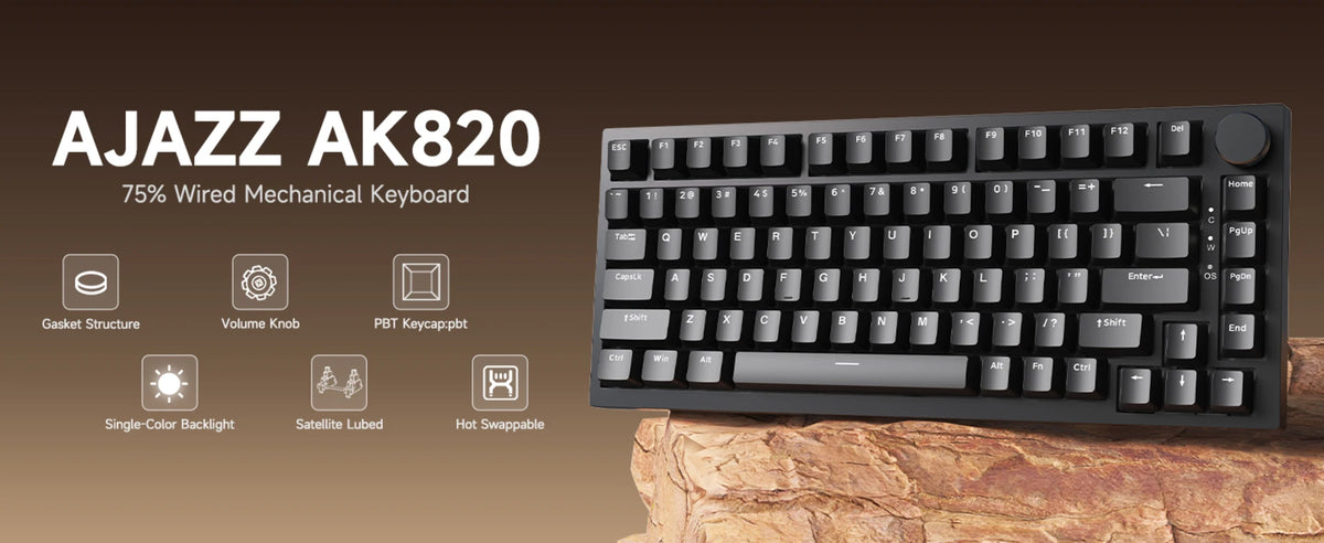 AK820 Red-Switch Mechanical Gaming Keyboard, 75% Layout, Hot-Swappable Switches, Featuring a USB-C Port, White Backlighting, Fiv