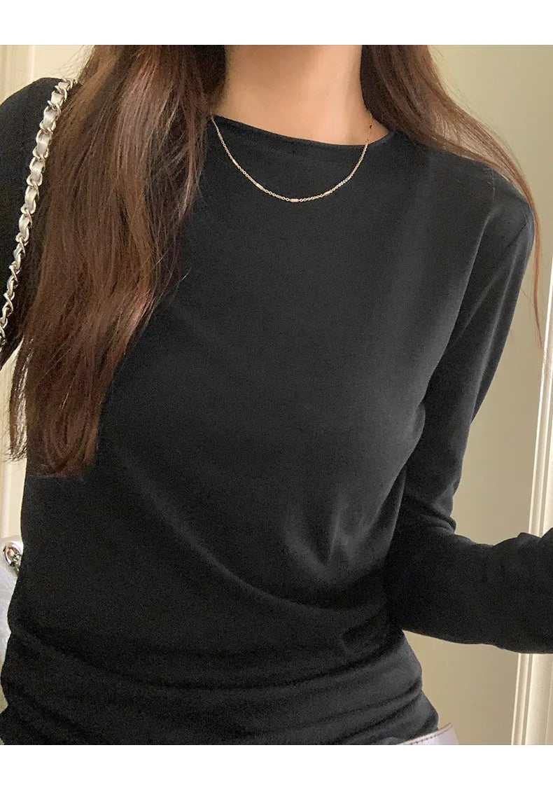 Spring Autumn T shirt Women Tops Solid Slim Fit Long Sleeve O Neck Tshirts Female Casual Streetwear High Quality Base Tees