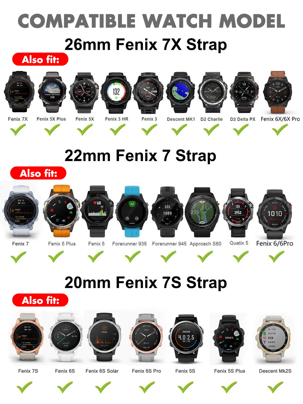 Silicone Bracelet for Garmin Fenix 7X 7 7S 6 6X Pro Watch Band Strap for Fenix 5X 5S Plus 3HR 945 935 Wrist 20 22 26mm QuickFit