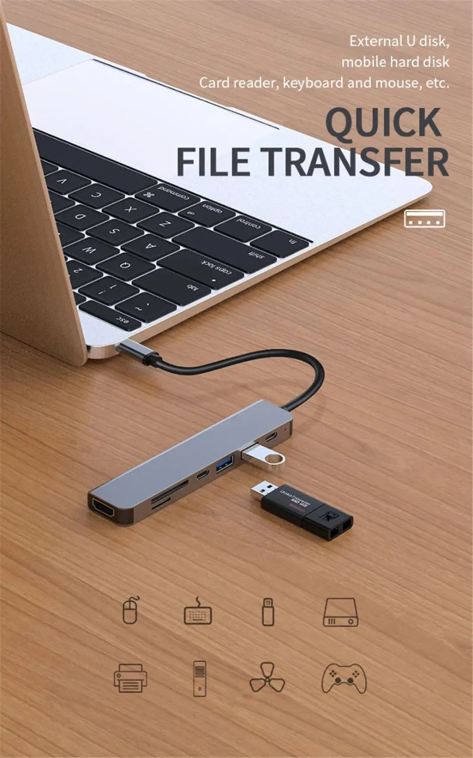 NEW USB C Hub 8In1 7In1 Type C Docking Station with USB3.0/2.0 HDMI SD/TF Card Reader PD Fast Charge for MacBook Notebook Laptop