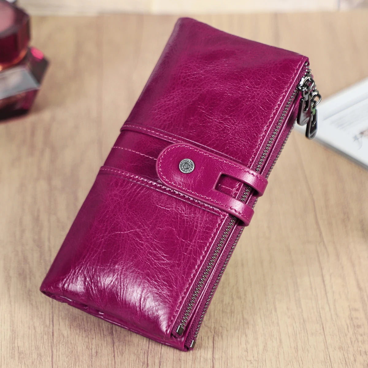 CONTACT'S Men Clutch Wallet Genuine Leather Long Wallet Hasp Card Holder Vintage Male Zipper Coin Purse Money Bag Portemonnee