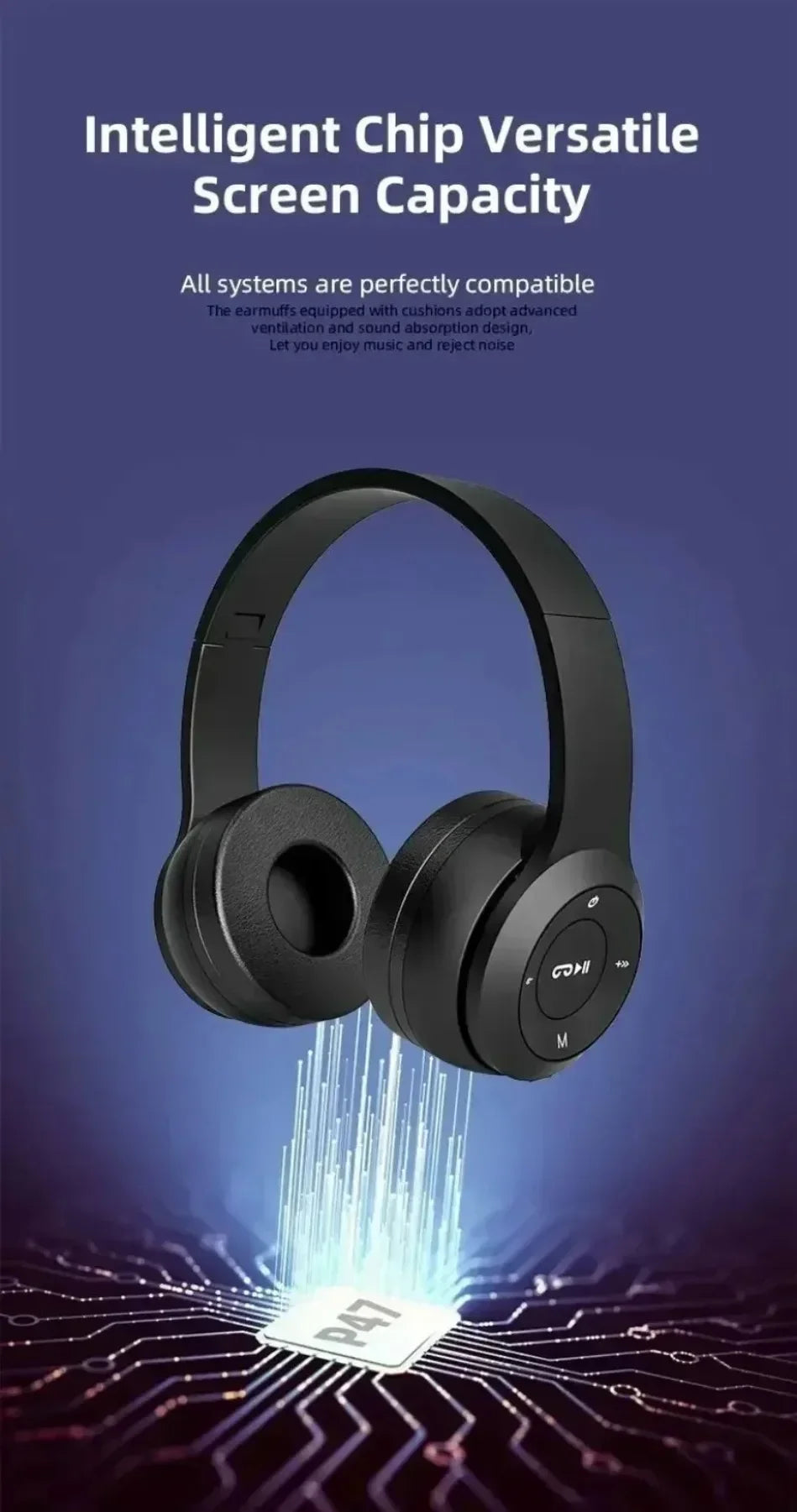 Foldable Wireless Bluetooth Headphones 5.0 Portable HiFi Sound Over-ear Headset for Sports Travel Daily Game music Earphones Use