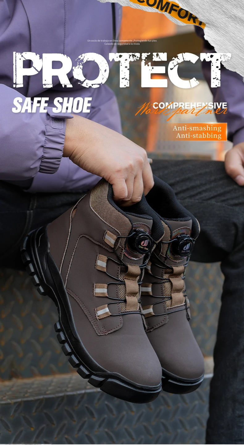 Waterproof Safety Boots Men Indestructible Steel Toe Work Boots Anti-smash Stab-resistant Safety Shoes Biker Botas Para Hombre