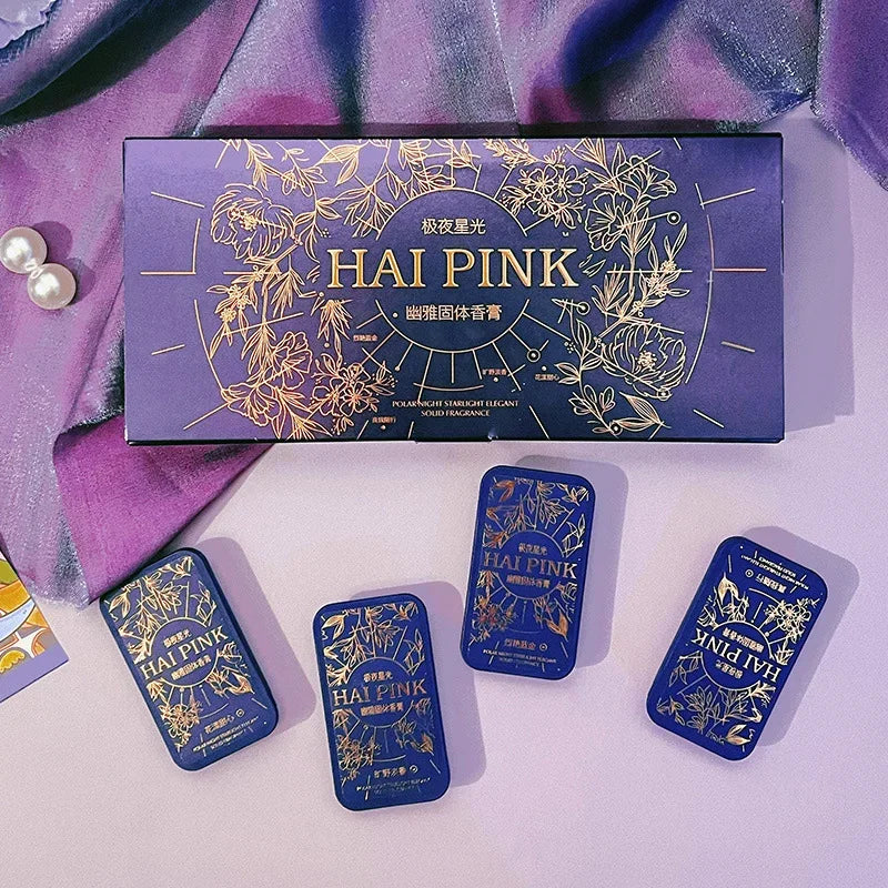 4-Piece Solid Perfume Set, Floral and Fruity Scents, Long-Lasting Fragrance, Delicate Scent and Portable, Suitable for Gifting or Daily Use